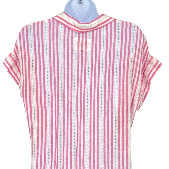 Rails Jamie Kokomo Stripe Linen Blend Short Sleeve Blouse Pink White Size Small - Picture 6 of 14